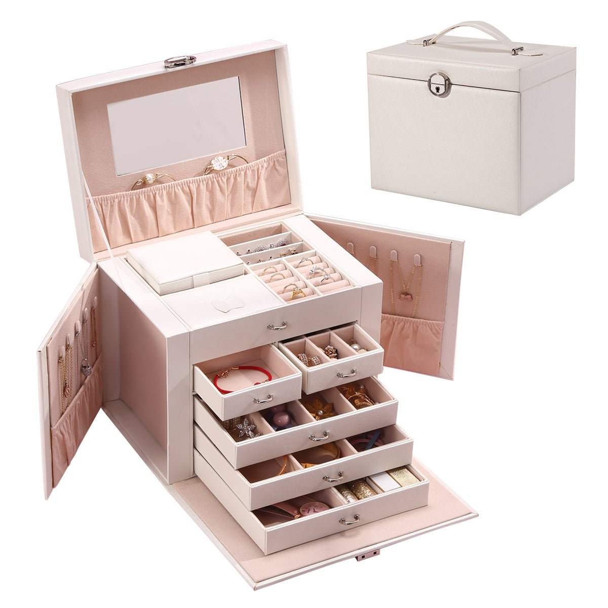 Multilayer Jewellery Box with Drawers& Mirror