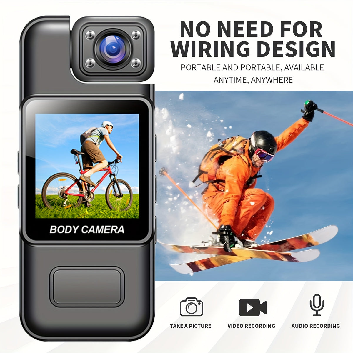 Portable 1080P Wearable Camera with 180 Lens & Night Vision