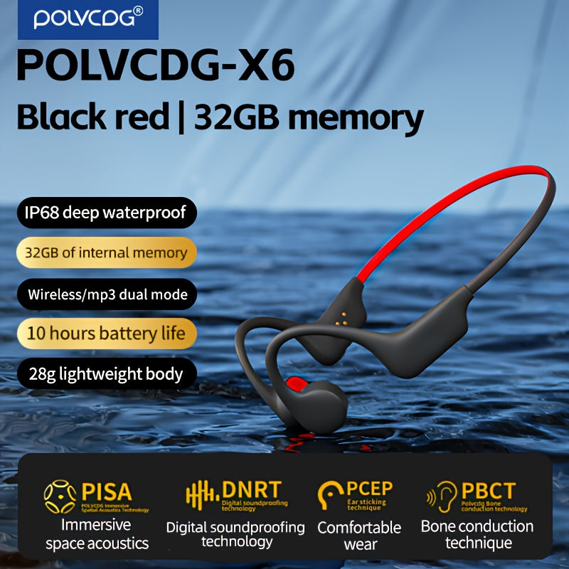POLVCDG - X6 Waterproof Wireless Bone Conduction Sports Headphones