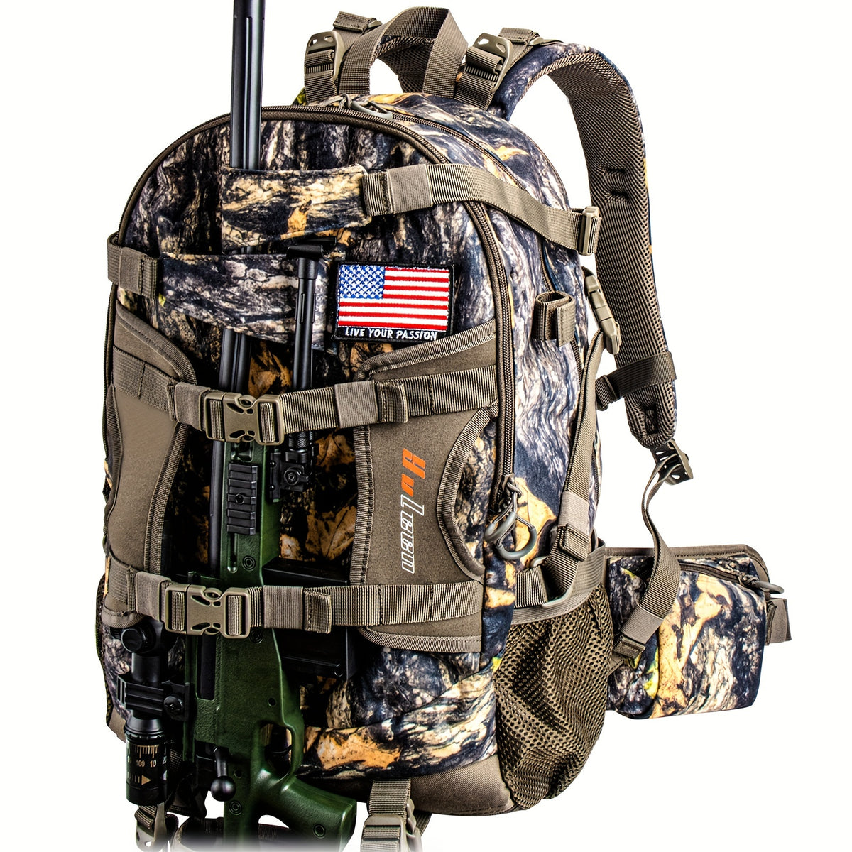 Camo Waterproof Hunting Backpack With Rifle Or Bow Storage