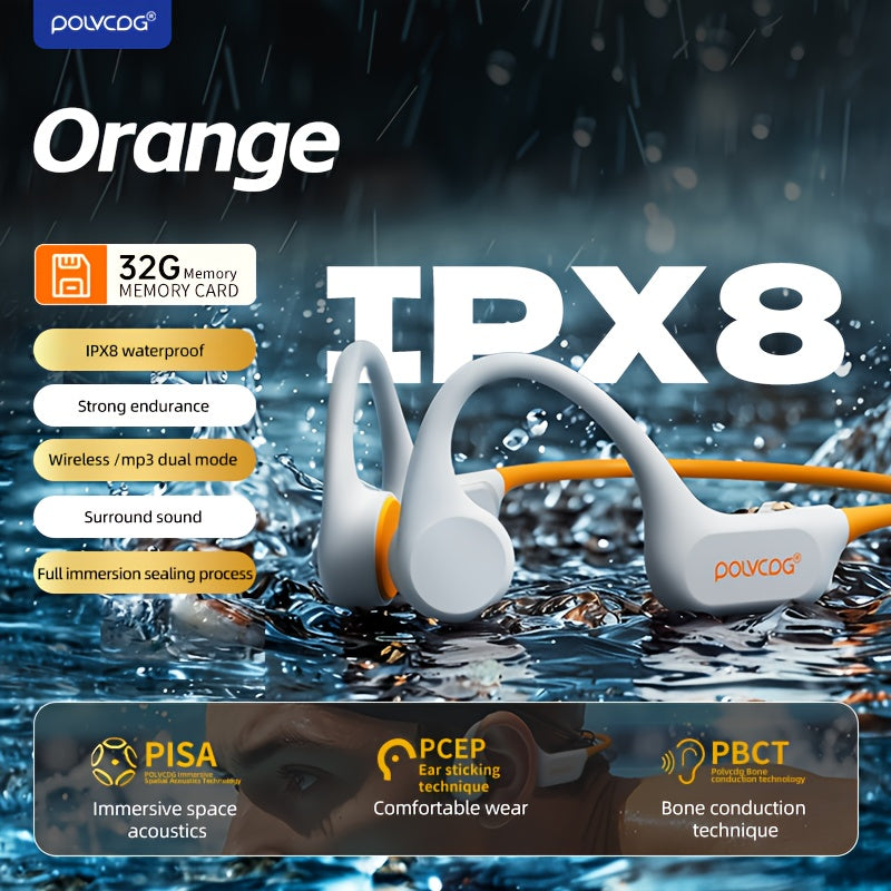 POLVCDG - X13 Bone Conduction Waterproof Headphones With 32GB Memory
