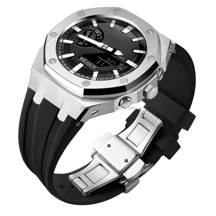 G-Shock GA-2100 Series Modification Kit - Silver Stainless Steel Case/Blue Strap